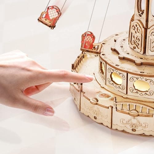 ROKR 3D Puzzles Wooden Music Box Kit with LED, Rotating Swing Ride Mechanical Model Kit DIY Wood Craft Hobbies Kit for Adults Birthday for Adults thumbnail 2