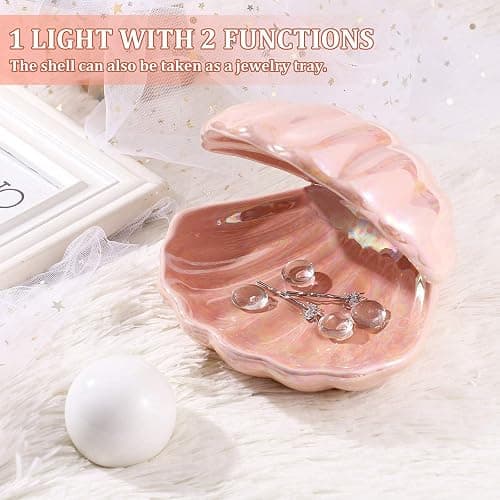 IMIKEYA Shell Pearl Light LED Accent Lamp Portable Night Light Pearl in Shell Desktop Ornament Home Decor for Bedroom Living Room (Pink) - Pink thumbnail 6