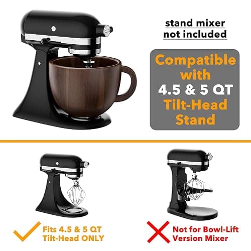 SpaceAid Wooden Bowl with Handle, Kitchen Space Aid Acacia Wood Mixing Bowls Holder for Stand Mixer, Compatible with 4.5 & 5 QT Tilt-Head Models Kitchen, Natural Wood thumbnail 5