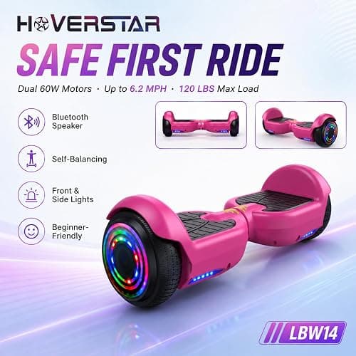 HOVERSTAR pink hoverboard for kids, self balancing scooter thumbnail 2