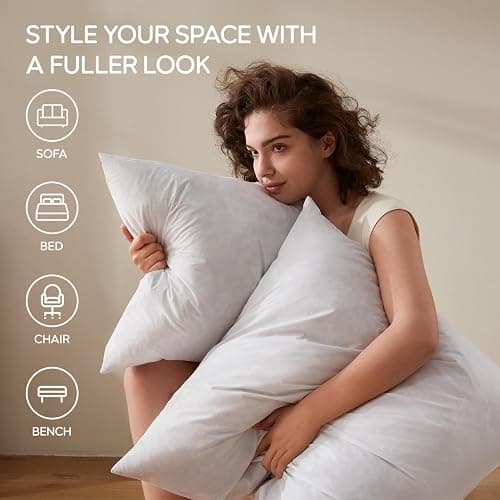 Swandream Feather Throw Pillow Inserts Set of 4, Fuller Fit Square 22 x 22 Inches Decorative Pillow Inserts, Feather Blend Throw Pillows for Bed, Couch and Sofa thumbnail 5