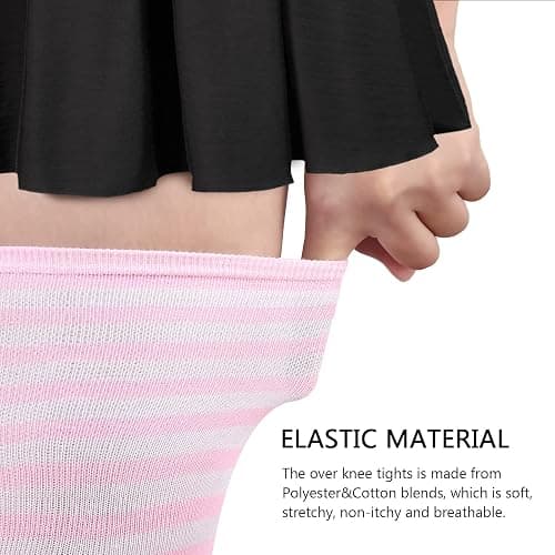AQOKKA Extra Long Thigh High Socks for Women Striped Over Knee Thigh Socks Long Boot Thigh High Stockings Leg Warmers thumbnail 4