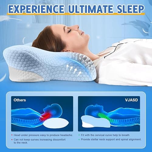 Memory Foam Cervical Neck Pillows - Side Sleeper Pillow for Pain Relief Contour Memory Foam Pillows Ergonomic Neck Support - Blue thumbnail 4