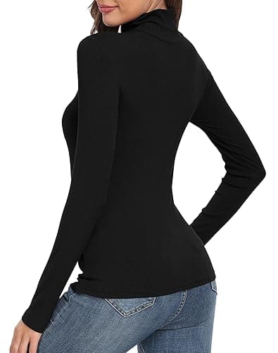 GEMBERA Womens Long Sleeve Turtle Neck Basic Slim Fitted Ribbed Knit Tops Thermal Shirts thumbnail 4