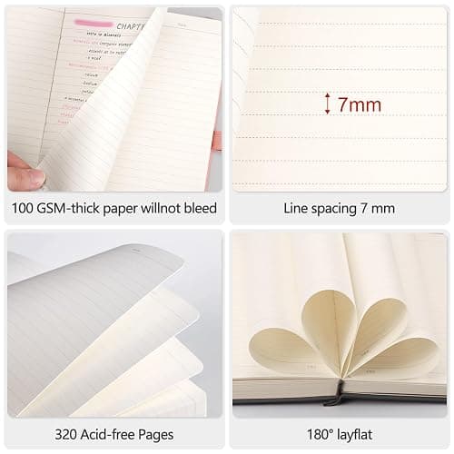 AHGXG Thick Journal Lined Notebook - 320 Numbered Pages Journal for Women A5 Notepad College Ruled, 100gsm Paper, Leather Hardcover, for Men Writing Work Office School, 5.75'' X 8.38''-Black thumbnail 4