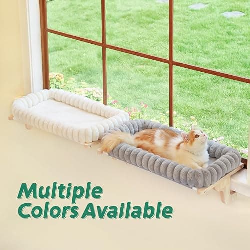 Zakkart SnugCloud Cat Window Perch with 4-Sided Bolster - Orthopedic Cat Hammock for Window Sill - Solid Hardwood & Metal Frame - Window Seat for Pets (Natural Color Wood w/White Bed, Medium) thumbnail 5