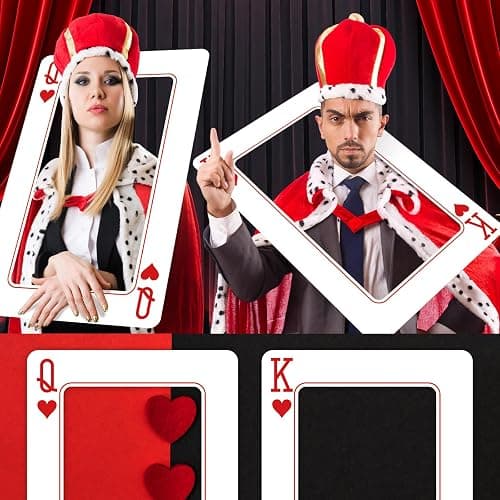 2 Pcs Casino Night Party Decoration 24 x 15 Inch Jumbo Playing Cards Giant Playing Card Board Cut Out Casino Photo Booth Prop Frame Vegas Party Decoration for Carnival Poker Night Decor (K,Q) thumbnail 4
