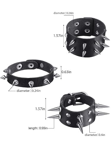 Hicarer 9 Pcs Spiked Studded Bracelet | Emo Punk Leather Rivet Bangle, Y2k Goth Adjustable Cuff Wrap Wristband, for Rock Concert thumbnail 2