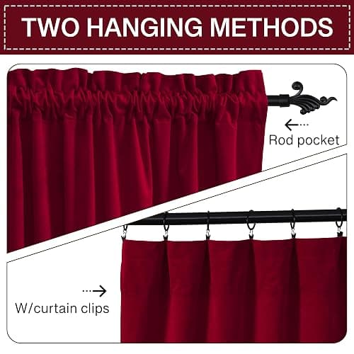 StangH Theater Red Velvet Curtains Christmas Curtains Super Soft Thermal Insulated Window Drapes 84 inches for Living Room Holiday Decorative for Master Bedroom, W52 x L84, 2 Panels thumbnail 3
