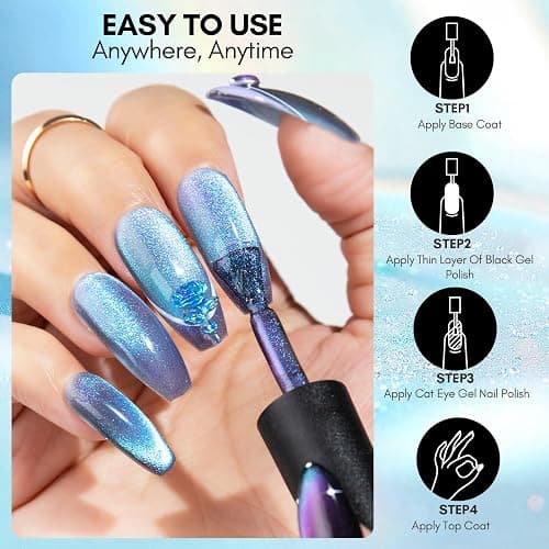 Makartt Blue Cat Eye Gel Nail Polish: Magnetic Glitter Gel Polish Soak-Off UV/LED with Aurora Effect, Long-Lasting Black Hole Shine, Comes with Magnet Stick Salon Home Nail Art 10ml thumbnail 6