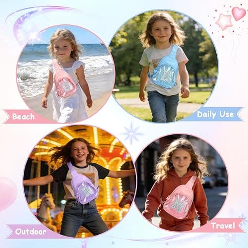 Bomvabe Glitter Initial Sling Bag for Tween Girls with Adjustable Strap 24"-41", Birthday Gift Trendy Stuff for 6-14 Years Old Girls, PU Leather Crossbody Bag for Kids, Sky-blue with Letter S thumbnail 7