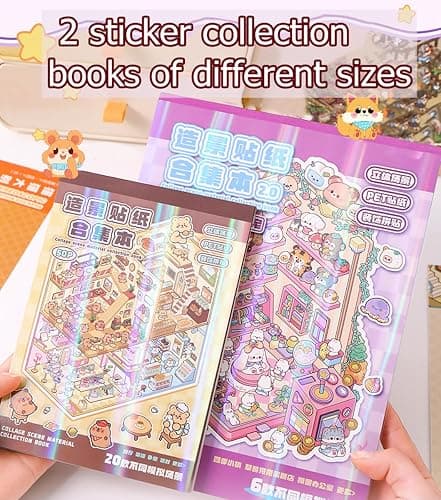 Wnqou 20 Sets DIY 3D House Stickers Collection Book, 3D Scene Miniature, Miniature Simulated Cabin Scene Game, Cute Cartoon Stickers for Adults and Kids, Fun Room Sticker Material Book for Girls thumbnail 8