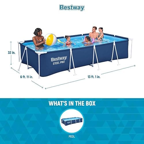 Bestway Steel Pro 13 Foot x 32 Inch Rectangular Above Ground Outdoor Pool Steel Framed Vinyl Swimming Pool with 1,506 Gallon Water Capacity, Blue thumbnail 3