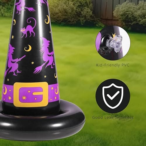 Yeepoo Halloween Ring Toss Game Set, 5Pcs Inflatable Witch Hats with 10Pcs Colorful Plastic Rings and Air Pump for Halloween Party Games Super Fun Indoor Outdoor Party Supplies thumbnail 4