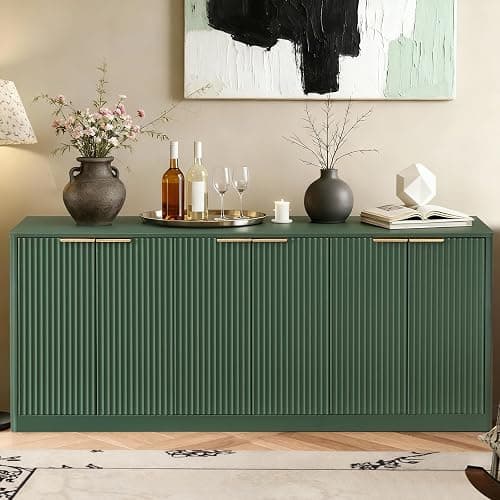 SZTHHDF 67" Fluted Buffet Cabinet Sideboard with Storage, Large Credenza with 6 Doors Accent Storage Cabinets Mid Century Modern Sideboard for Living Room Kitchen (Green) thumbnail 8