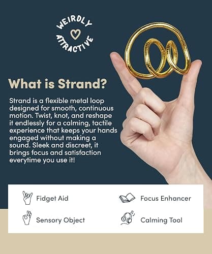 Speks Strand Moldable Fidget Ring | Elevated Sensory Tool for Teens & Adults | Silent Anxiety Sensory Tool | Flexible Metal Loop for Desk or Wrist | Gold thumbnail 3