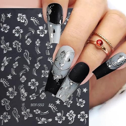 6Sheets Hibiscus Flower Nail Stickers White Pink Nail Decals Elegant Floral Petal Wavy Line Strip Tropical Leaf Designs French Tip Sticker for Women Nail Supplies Spring Nail Decorations Accessories thumbnail 3