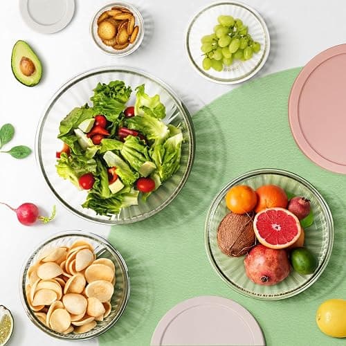 Glass Mixing Bowls with Lids Sets, 5 Packs Glass Bowls with Lids for Kitchen Baking, Meal Prepping and Salad, Bpa Free and Dishwasher Safe Serving Bowls, 0.2/0.5/1.1/2.1/3.7Qt thumbnail 6