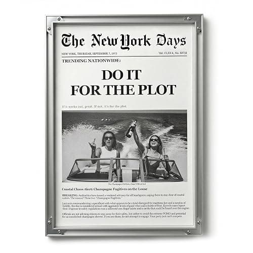 Vintage Attitude Newspaper Print - Black and White Framed Wall Art Poster - Modern Aluminum Frame - Aesthetic & Funny Decor for Room, Office, Dorm (16.7" L x 11.9" W) - Image 1