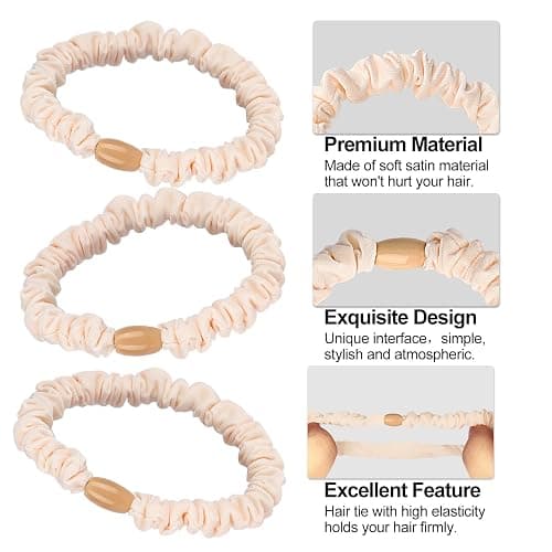 JessLab Scrunchy Hair Ties, 10 Pcs Silk Satin Hair Ties Ponytail Holders Gentle Elastic No Damage Scrunchies Hair Bands Stretchy Hair Accessories for Girls Women Ladies, Beige thumbnail 2