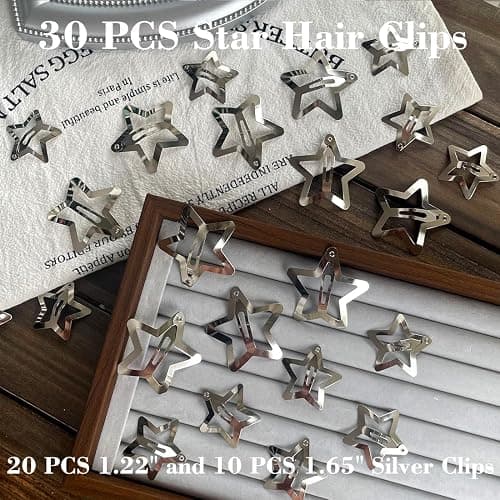 30 PCS Star Hair Clips,20PCS 1.22"Clip and 10 PCS 1.65"Clips Snap Star Hair Accessories Non Slip Clips for Girls Women Y2K Accessories thumbnail 7