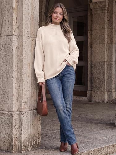 Trendy Queen Womens Oversized Sweaters Mock Neck 2026 Fall Knit Outfits | Winter Chic Fashion, Long Sleeve Tunic, Rolled Edge Pullover, Comfy Cozy Slouchy Fit, Versatile Cute Casual Clothes thumbnail 6