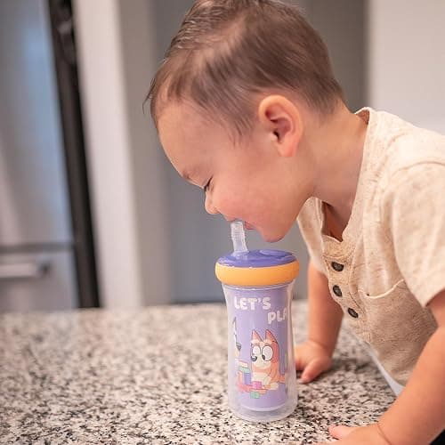 The First Years Bluey Insulated Straw Cup - Bluey Sippy Cups with Straw - Kids Water Bottles - 9 Oz - 2 Count - Ages 9 Months and Up thumbnail 5