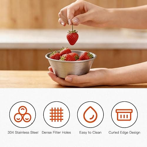 304 Stainless Steel Rice Washer & Small Colander: 5.5-Inch Fruit Washing Bowl with Strainer, Multifunctional Rice Strainer (700ML) thumbnail 5
