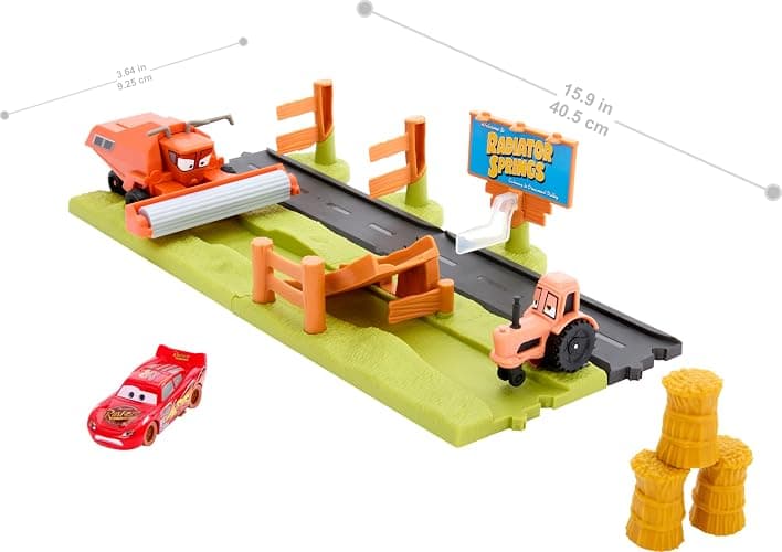 Mattel Disney and Pixar Cars Playset with 3 Toy Vehicles & 2 Ways to Play, Frank Escape & Stunt Race Set Includes Lightning McQueen thumbnail 2