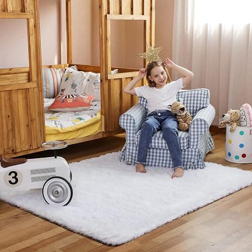 Ophanie White Rugs for Bedroom Fluffy, 4x6 Nursery Soft Fuzzy Shag Plush Shaggy Bedside Area Rug, Living Room Carpet for Girls Kids Baby Teen Dorm Home Decor Aesthetic thumbnail 5