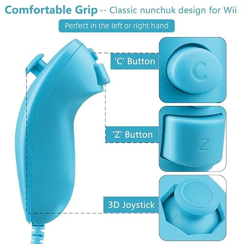 OSTENT Motion Based Wired Nunchuck Controller for Nintendo Wii Console Video Game Color Blue thumbnail 2