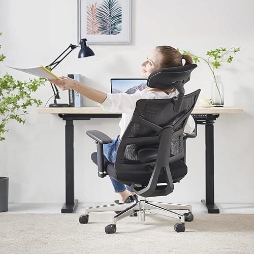 HOLLUDLE Silla de Oficina Ergonómica con Respaldo Adaptativo, Silla de Escritorio de Alto Respaldo con Reposabrazos 4D, Profundidad de Asiento Ajustable, Soporte Lumbar y Reposacabezas 2D, Negro thumbnail 2