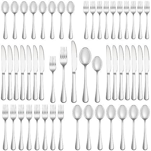 50 Piece Silverware Set Service for 10,Premium Stainless Steel Flatware Set,Mirror Polished Cutlery Utensil Set,Durable Home Kitchen Eating Tableware Set,Include Fork Knife Spoon Set,Dishwasher Safe - Silver - Image 1