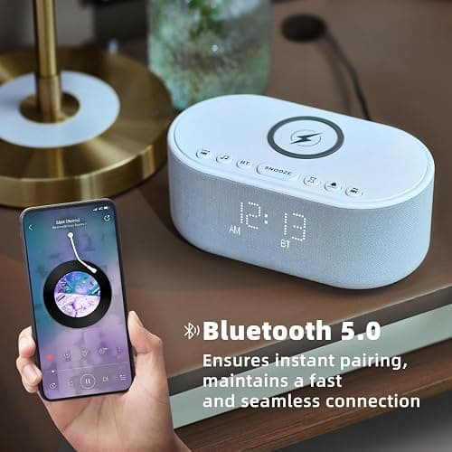 Sound Machine Alarm Clock Wireless Charger: Bluetooth 10W Stereo Sound Speaker Bedroom - White Noise Machine for Sleeping with 21 Soothing Sounds thumbnail 7
