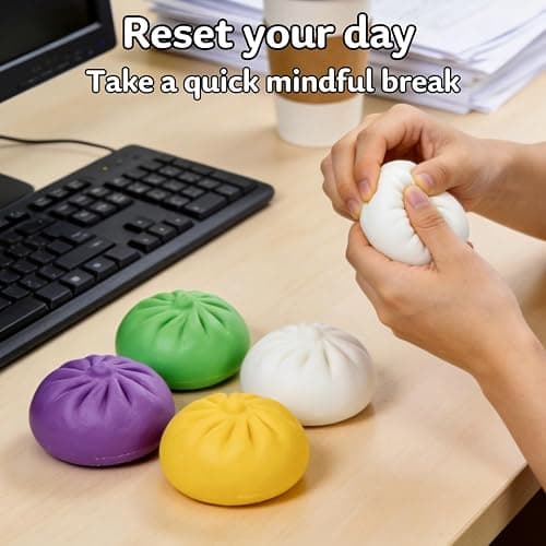 Dumpling Squishy,Dumplings Stress Balls Fidget Sensory Toy,Dumplings Stress Fidget Sensory Balls with Food Steamer,Easter Gift,Birthday Gift (White + Green) thumbnail 7
