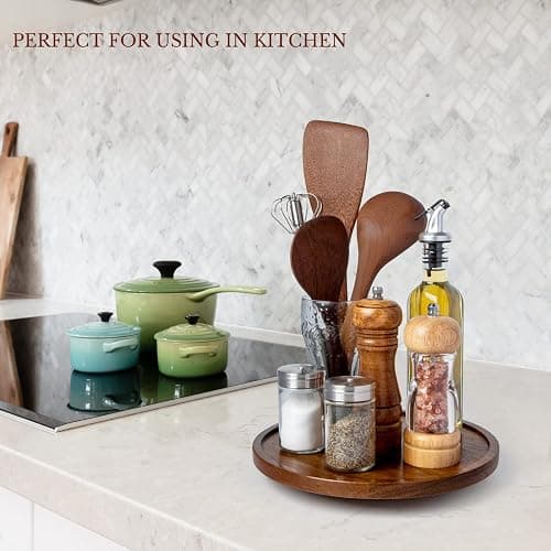 ANBOXIT Lazy Susan Organizer for Table, 10 Inch Wooden Lazy Susan Turntable for Cabinet, Acacia Wood Turntable Kitchen Spice Rack (1 Pack) thumbnail 2