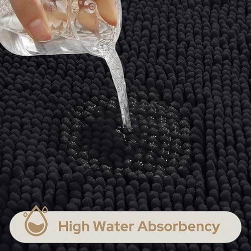 HOMEIDEAS 3 Pieces Bathroom Rugs, Extra Large Ultra Soft Non Slip Absorbent Chenille Toilet Bath Mat Set (Black) thumbnail 4