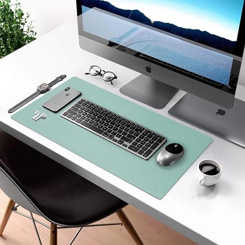 Desk Mat Large protector Pad - Multifunctional Dual-sided Office Desk Pad,Smooth Surface Soft Mouse Pad,Waterproof Desk Mat for Desktop, Pu Leather Desk Cover for Office/Home(Lake Blue, 23.6" x 13.7") thumbnail 2