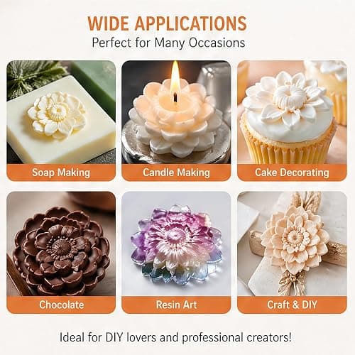 Flower Silicone Moulds 9Pack Reusable Floral Molds, Silicone Moulds for Plaster of Paris, Wax Melt Moulds, DIY Candle Making Cake Decorating Soap Baking Multi-Purpose Handmade Craft Molds thumbnail 7