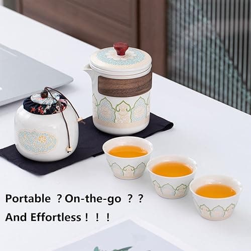 Porcelain Chinese Gongfu Tea Set,Portable Teapot Set Ceramic Travel Sets with Teapot and Infuser/Cups in Bag Asian Tea Sets Gift for Birthday/Father's day/Festivals,Outdoor Traveling,Office Business thumbnail 7