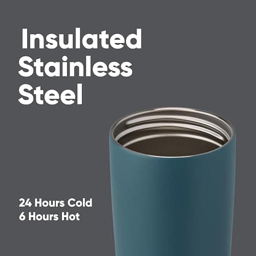 Owala SmoothSip Slider Insulated Stainless Steel Coffee Tumbler, Reusable Iced Coffee Cup, Hot Coffee Travel Mug, BPA Free 20 oz, Grey/Blue (High Dive) thumbnail 4