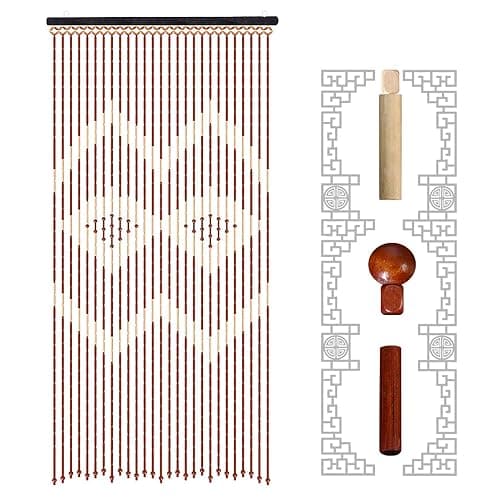 TFCFL Bamboo & Wooden Bead Curtain, 27 Lines Doorway Screen with Jagged Pattern W35.4 X H68.9 for Porch Bedroom Living Room (Coffee White) - Model 2 - Image 1
