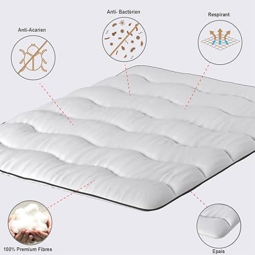 CASABEL Surmatelas Nuage 140 x 190 cm en Microfibre - Confort Optimal - Moelleux, Anti-acarien, Respirant- pour Matelas 2 Places Adulte et Enfant, Clic Clac, BZ thumbnail 5