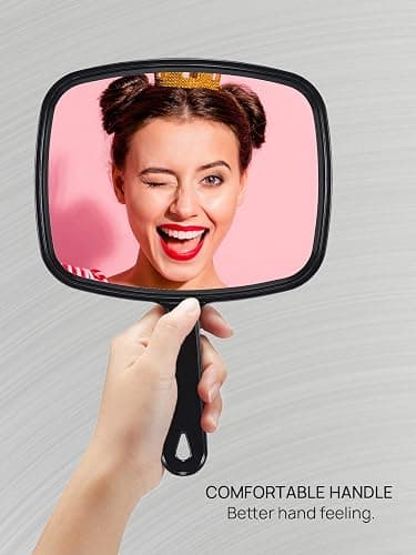 OMIRO 9.3" L x 6.6" W Hand Mirror, All Black Handheld Mirror with Handle | Salon Mirror Hand Held, Hangable, Travel Mirror for Men Women, Distortion-Free Reflection, for Shaving and Makeup thumbnail 3