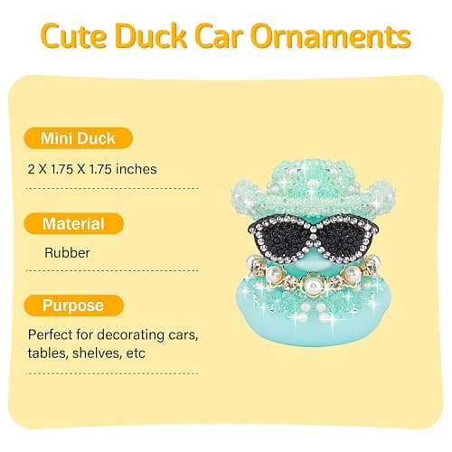 wonuu Color Diamond Funny Rubber Duck Car Ornaments Dashboard Decorations for Car Accessories Single-Character Pearl and Diamond Necklace, Blue thumbnail 5