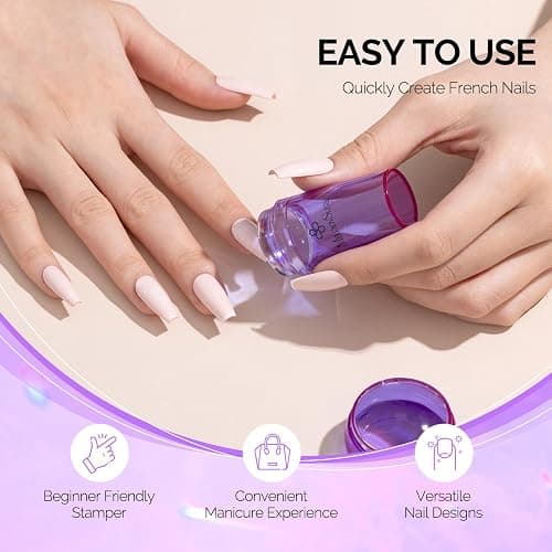 MelodySusie French Tip Tool, French Tip Stamp, Nail Stamper, 4PCS, Purple | 2 Clear Silicone Nail Stampers, 2 Scrapers, French Manicure Stamp, Nail Art Stamper, DIY Manicure, Home & Salon, Purple thumbnail 2