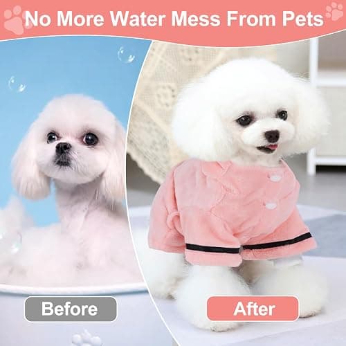 Bathrobe for Teacup Dogs, Dog Bath Robe, Dog Towel Robe, Hooded Dogs Bathrobe Towel Quick Drying and Super Absorbent Bath Towel with Belt(Pink) thumbnail 5