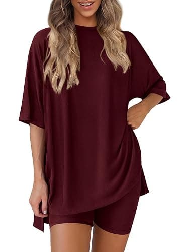 PRETTYGARDEN Women's Two Piece Lounge Set 2025 Summer Casual Oversized Shirts Biker Shorts Matching Airport Travel Outfit - Image 1