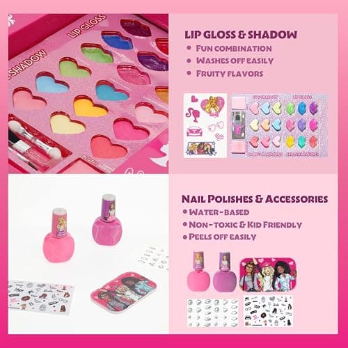 Barbie Beauty Vanity Set with Light-Up Mirror, Includes Lip Gloss, Eye Shadow, Brushes, Nail Polish, Accessories, and More! Ages 3+ Perfect for Parties, Sleepovers, and Makeovers, by Townley Girl thumbnail 5