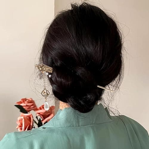 10Pcs Gold Vintage Hair Sticks Pins Metal Long Hairpins with Butterfly Flower Pearls Beads Jade Tassel Pendant Asian Chinese Hanfu Hair Chopsticks Hair Bun Updo Holders Hair Accessories for Women thumbnail 4